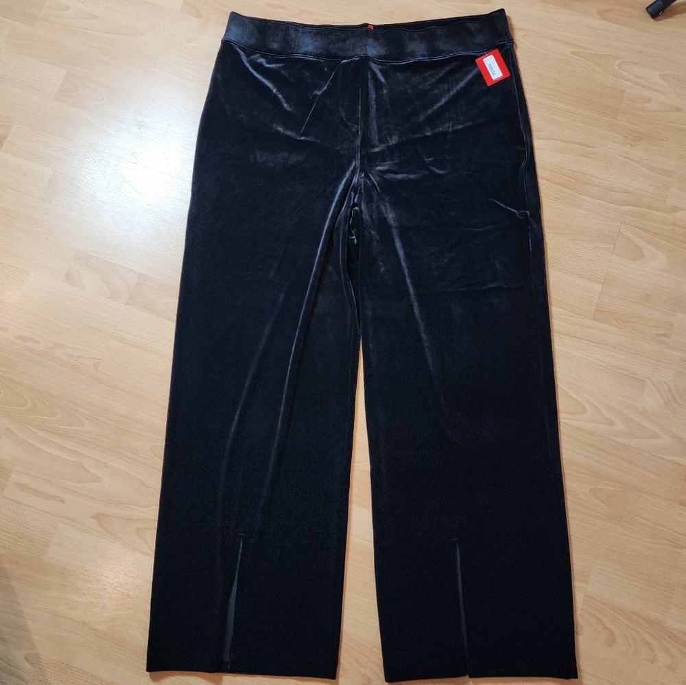 NWT Spanx Black Velvet Front Slit Pant Pull On Soft Stretch Drapey Sz 3X 20396R
